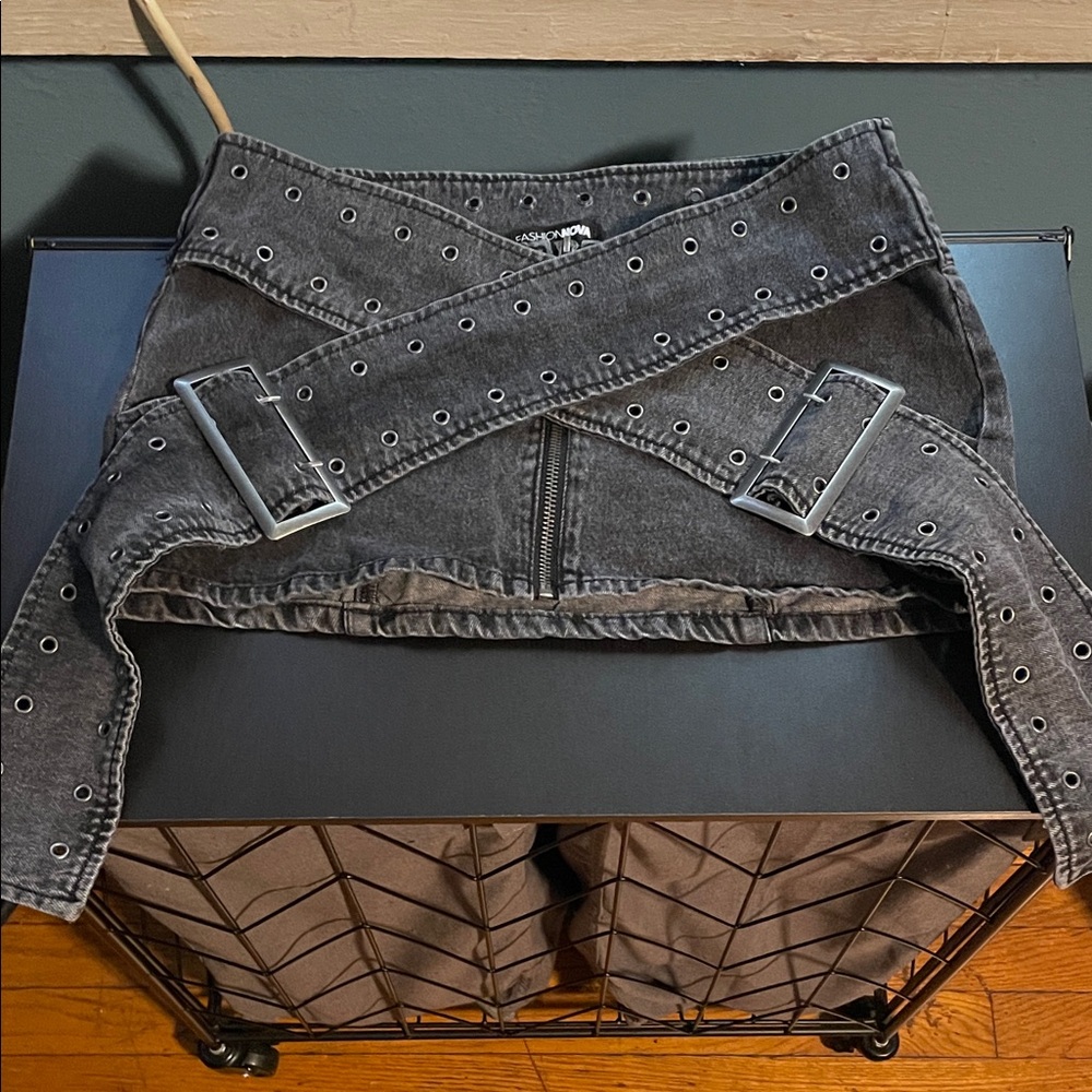 Fashion Nova Charcoal Denim Mini Skirt
